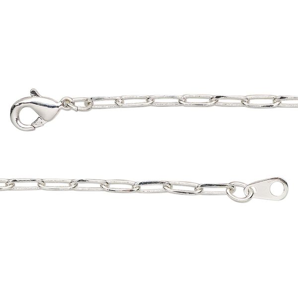 Chain, silver-plated brass, 2.4mm paperclip, 36 inches with lobster claw clasp. Sold individually. image number 0