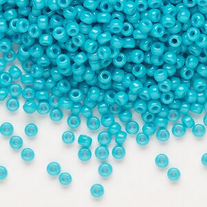 Seed bead, Miyuki, glass, pkg/250g, #8 rocaille, opaque outside dyed turquoise green, (RR-1483).