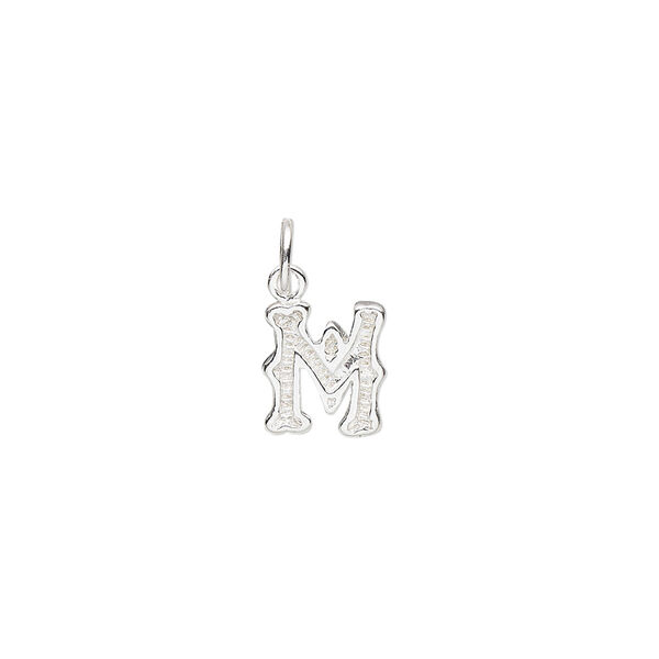 Charm, sterling silver, 9x8mm fancy block alphabet letter "M." Sold individually. image number 0