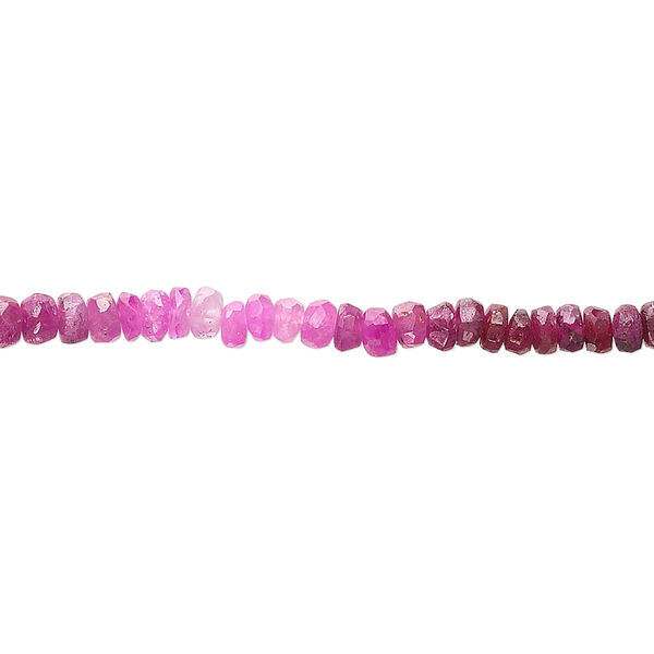 Bead, ruby (dyed), shaded, 3x1mm-4x3mm hand-cut faceted rondelle, C grade, Mohs hardness 9. Sold per 15-1/2" to 16" strand. image number 0