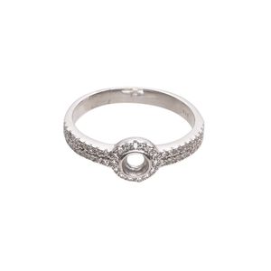 Ring, Almost Instant Jewelry®, cubic zirconia and rhodium-plated sterling silver, clear, 7.5mm wide with open back and PP31 or SS16 glue-in setting, size 9. Sold individually.