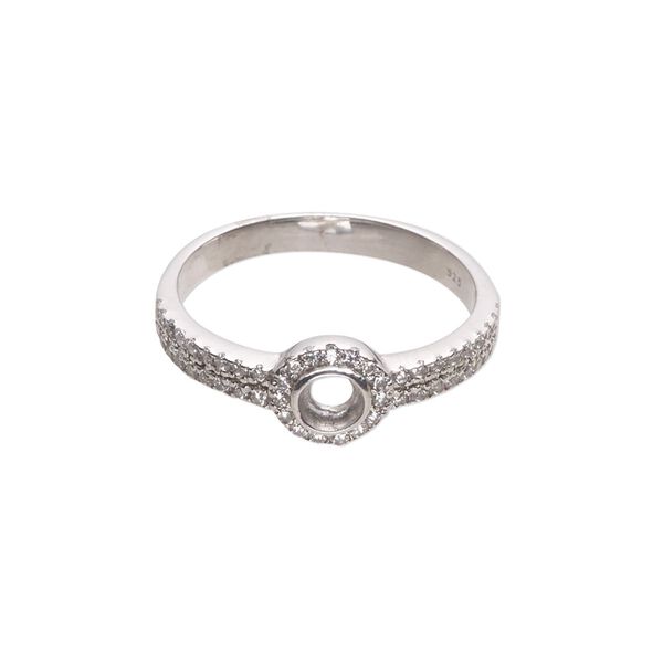 Ring, Almost Instant Jewelry®, cubic zirconia and rhodium-plated sterling silver, clear, 7.5mm wide with open back and PP31 or SS16 glue-in setting, size 9. Sold individually. image number 0
