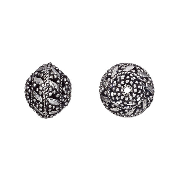 Bead, antique silver-plated brass, 13x12mm fancy saucer. Sold per pkg of 4. image number 0