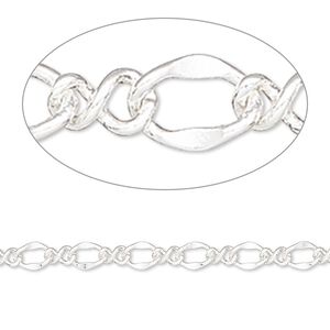 Chain 1pkg1 silver-plated figure 8, 4mm flat, brass 5 foot unfinished