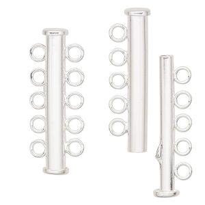 Clasp slide lock 1pkg1 sterling silver, 31x6mm tube, 5-strand