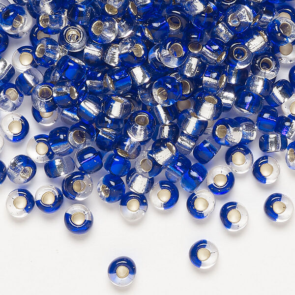 Seed bead, Miyuki, glass, pkg/25g, 4mm irregular round, transparent silver-lined cobalt blue/clear, (TB-3934). image number 0