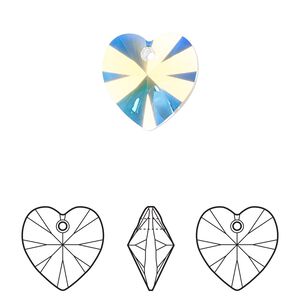 Drop 144pk crystal AB, Swarovski® 14mm pendant heart 6228