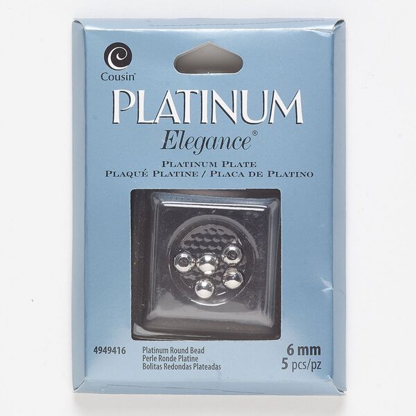 Bead, lacquer and platinum-plated copper, 6mm round. Sold per pkg of 5. image number 0