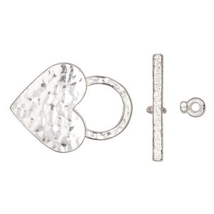 Clasp toggle 1pkg1 sterling silver, 18x16mm textured heart, JBB Findings 1-strand