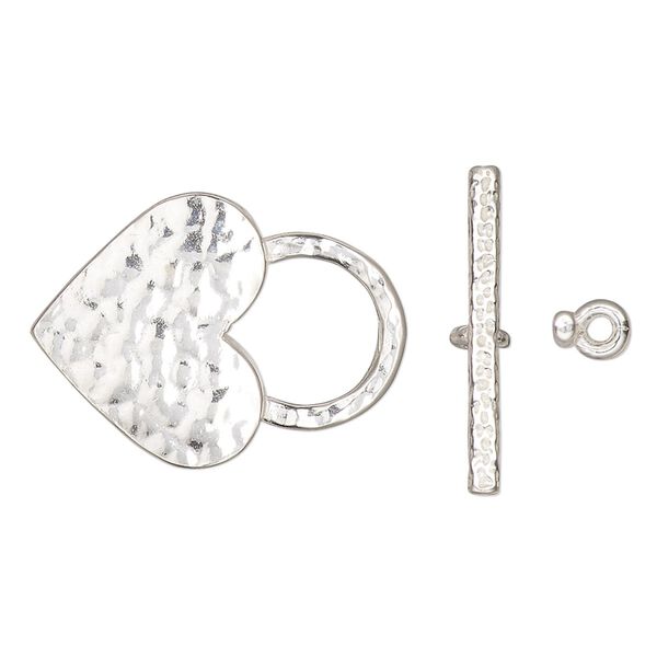 Clasp toggle 1pkg1 sterling silver, 18x16mm textured heart, JBB Findings 1-strand image number 0