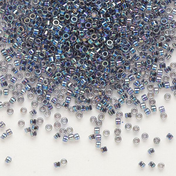Seed bead, Delica®, glass, pkg/7.5g, #11 round, translucent noir-lined rainbow crystal clear (DB-0086). image number 0