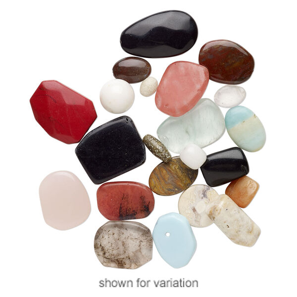 Multi-gemstone 1pkg1, drilled / undrilled mixed shape bead / focal 1/2 lb mix 8x4mm-63x47mm image number 1