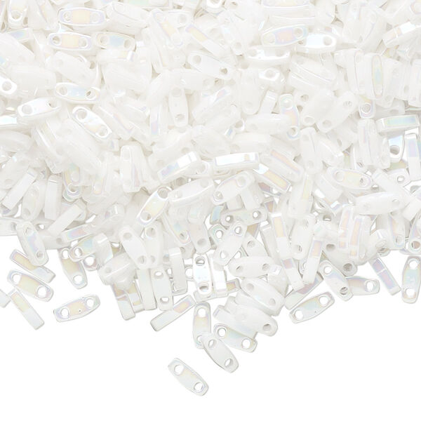 Seed bead, TILA®, glass, pkg/250g, 5x1.2mm quarter tila rectangle, opaque rainbow white pearl, (QTL-471). image number 0