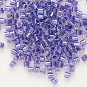 Seed bead, Delica®, glass, pkg/7.5g, #8 round, translucent purple-lined luster crystal clear (DBL-0906).