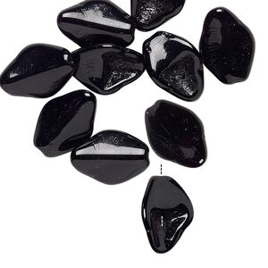 Bead, vintage German pressed glass, opaque black, 13x10mm curved diamond. Sold per pkg of 10.