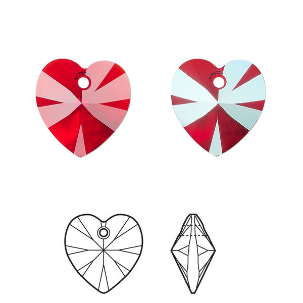 Drop 144pk light Siam shimmer, Swarovski® 14mm pendant heart 6228 image number 0