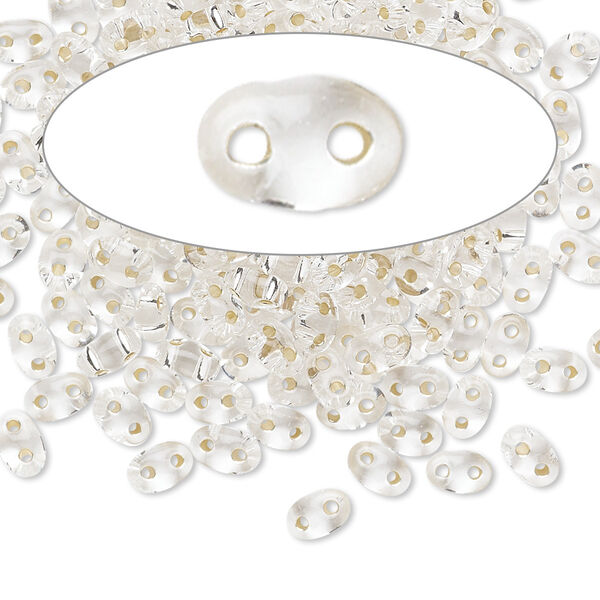 Seed bead, Preciosa Twin™ Czech glass, pkg/50g, 5x2.5mm oval, transparent silver-lined clear, (78102). image number 0