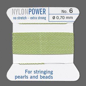 Thread, Griffin, nylon, jade green, size #6. Sold per 2-meter card (approximately 78 inches).