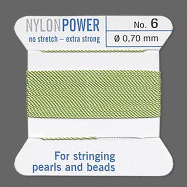 Thread, Griffin, nylon, jade green, size #6. Sold per 2-meter card (approximately 78 inches). image number 0