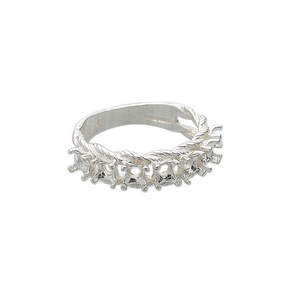 Ring, sterling silver, twisted band with (7) 3.5mm 4-prong round settings, size 7. Sold individually. image number 0