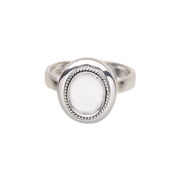 Ring, antiqued sterling silver, 3-4mm wide with twisted wire rim and 10x8mm oval glue-in setting, size 9. Sold individually. image number 0