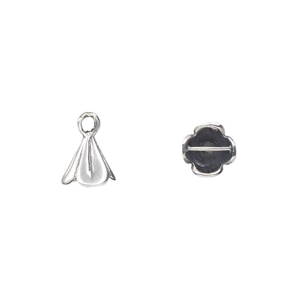 End cap, antiqued sterling silver, 8x7.5mm flower cone with cross bar inside, 5.5mm inside diameter. Sold individually. image number 0