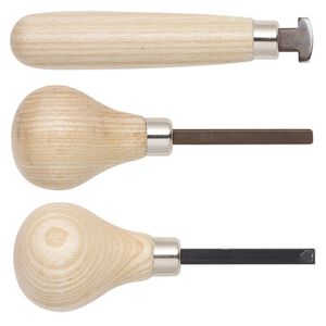 Tool set, steel and white ashwood, brown, 3-2/3 inch bezel pusher / 3-5/8 inch prong pusher / 4-3/4 inch bezel roller. Sold per 3-piece set.