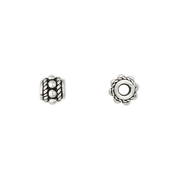 Bead, antique sterling silver, 9x7mm beaded oval. Sold per pkg of 6. image number 0