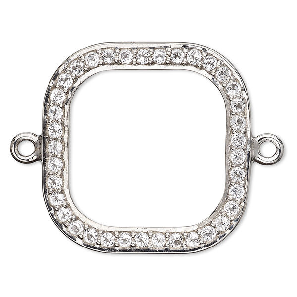 Link, white topaz (natural) and sterling silver, 20x20mm single-sided open square. Sold individually. image number 0