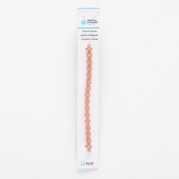 Bead, Czech pressed glass, translucent pink, 4mm faceted round and 7x4mm faceted rondelle. Sold per pkg of 33. image number 0