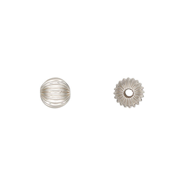 Bead, sterling silver, 7mm seamless corrugated round. Sold per pkg of 10. image number 0