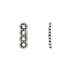Spacer bar, antiqued sterling silver, 16x5mm 4-strand beaded rectangle. Sold per pkg of 2.