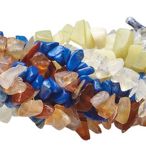 Multi-gemstone / glass 1pkg10, chip bead 35 inch mix small to large