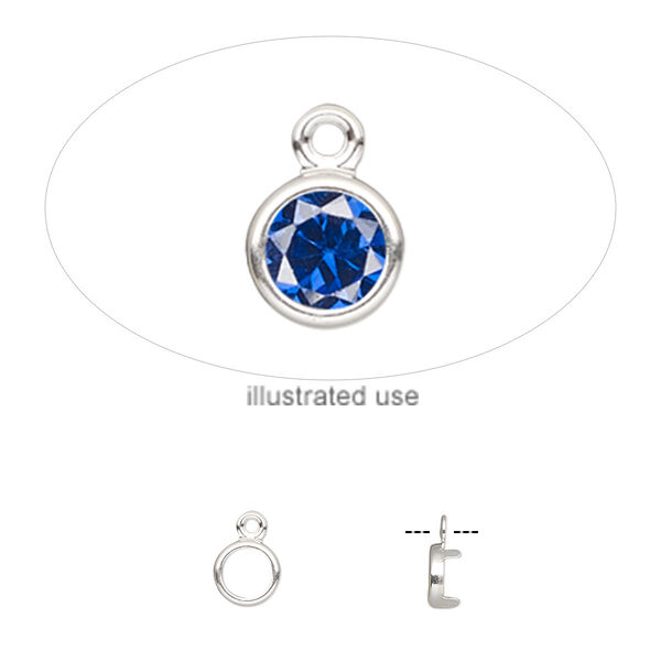 Drop, sterling silver, 5mm round with 4mm 4-prong low wall bezel setting. Sold per pkg of 2. image number 0