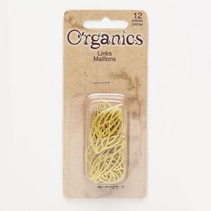 Focal, gold-finished "pewter" (zinc-based alloy), 18mm matte round and 32x19mm matte leaf with cutout weave design. Sold per pkg of 12.