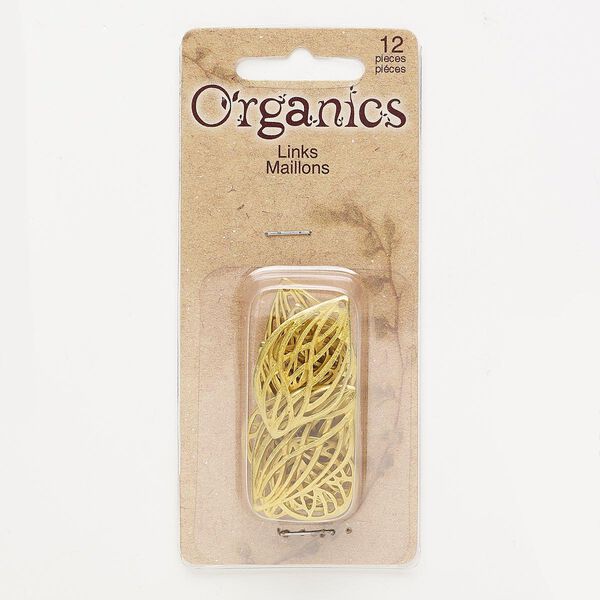 Focal, gold-finished "pewter" (zinc-based alloy), 18mm matte round and 32x19mm matte leaf with cutout weave design. Sold per pkg of 12. image number 0