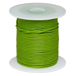 Cord, leather (dyed), green, 0.5-0.8mm round. Sold per 25-yard spool.