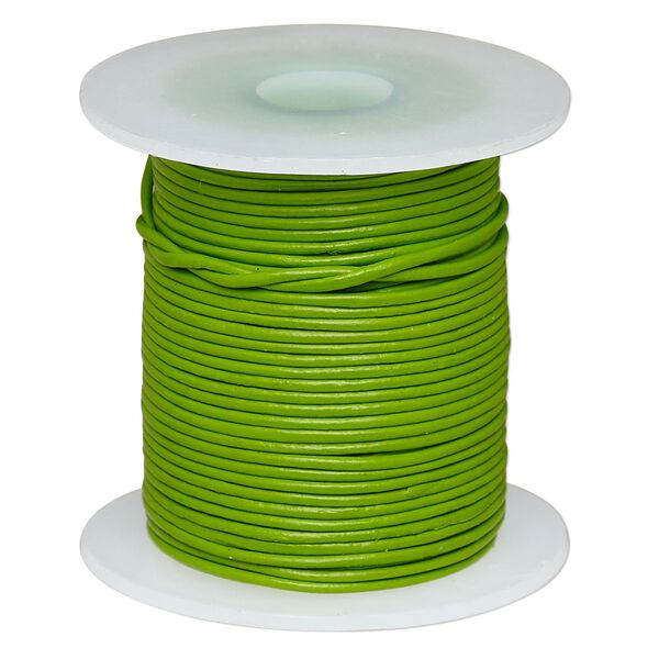 Cord, leather (dyed), green, 0.5-0.8mm round. Sold per 25-yard spool. image number 0