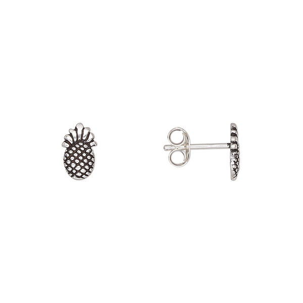 Earstud, Create Compliments®, antiqued sterling silver, 8.5x5mm pineapple. Sold per pair. image number 0