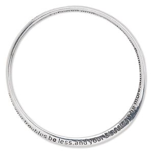 Bracelet, bangle, silver-plated "pewter" (zinc-based alloy), 6mm wide twisted band with "may your troubles be less and your blessings be more and nothing but happiness come through your door!" 8-1/2 inches. Sold individually.