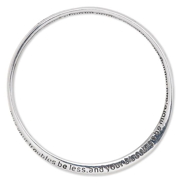 Bracelet, bangle, silver-plated "pewter" (zinc-based alloy), 6mm wide twisted band with "may your troubles be less and your blessings be more and nothing but happiness come through your door!" 8-1/2 inches. Sold individually. image number 0