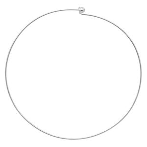 Neckwire, silver-finished brass, 1mm rigid round, 16 inches with 6mm twist-off bead end. Sold individually.