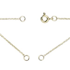 Chain sterling silver 1pkg1 cable, 1.0mm diamond-cut necklace component / 3.5mm jump ring / springring clasp, "vermeil" 16.75 inch