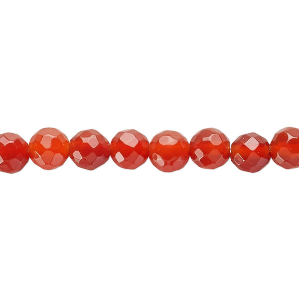 Bead, carnelian (dyed / heated), 6mm faceted round, C grade, Mohs hardness 6-1/2 to 7. Sold per 15-1/2" to 16" strand. image number 0