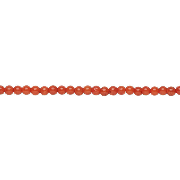 Bead, bamboo coral (dyed), red, 2mm hand-cut round, B- grade, Mohs hardness 3-1/2 to 4. Sold per 15-1/2" to 16" strand. image number 0