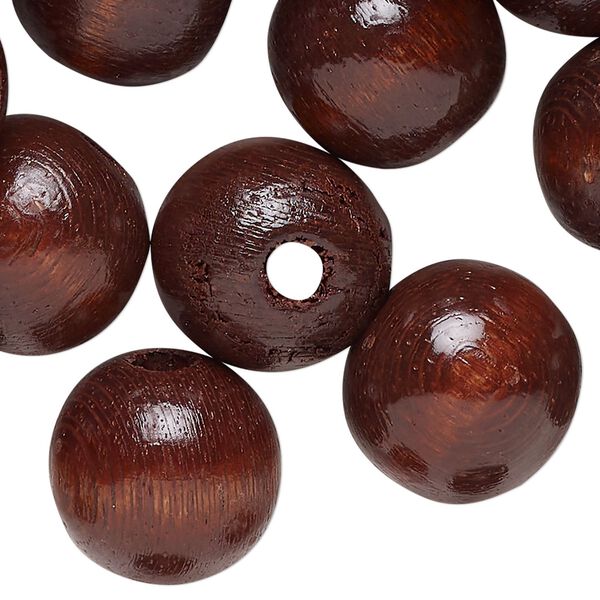 Bead, wood (dyed/waxed), dark brown, 18mm round. Sold per pkg of 100. image number 0