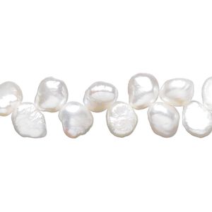 Pearl, cultured freshwater (bleached), white, 7x6mm-9x7mm herringbone-drilled flat-sided rice, C grade. Sold per 16-inch strand.