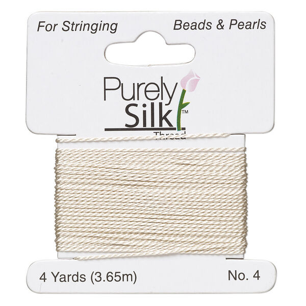 Thread, Purely Silk™, ivory, medium-heavy, size #4, 24-pound test. Sold per 4-yard card. image number 0