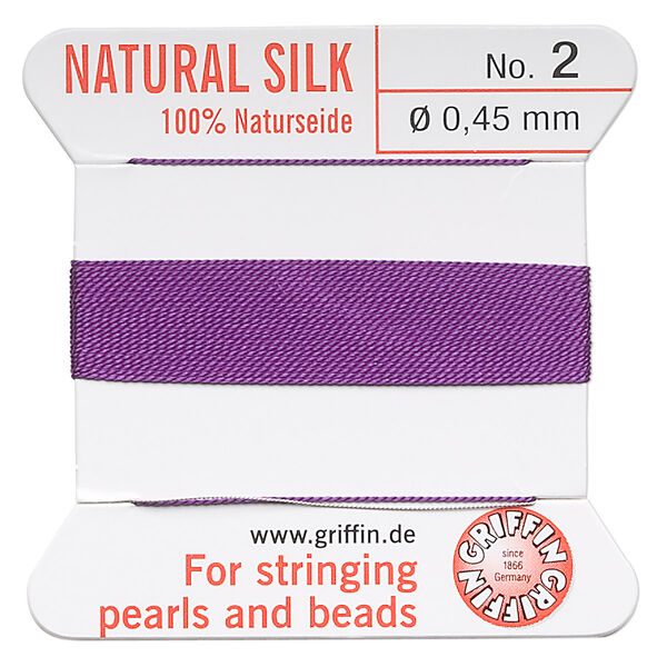 Thread, Griffin, silk, amethyst purple, size #2. Sold per 2-meter card (approximately 78 inches). image number 0