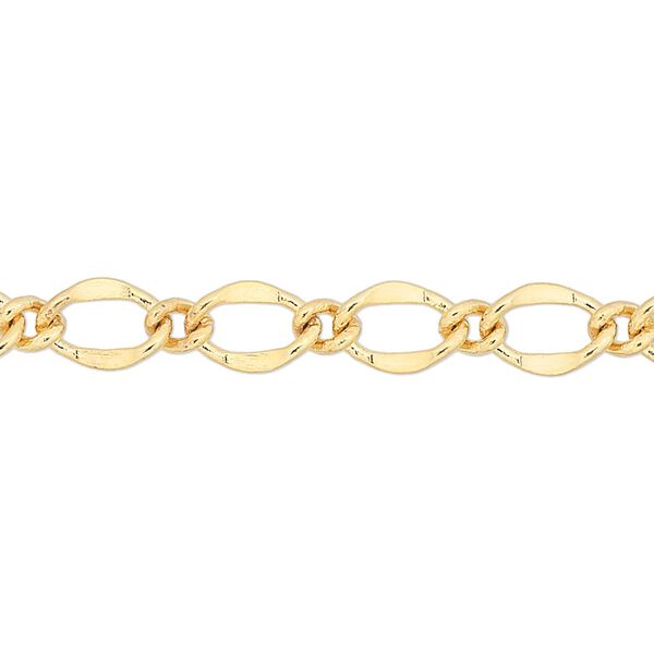 Chain, gold-finished brass, 6mm oval long and short. Sold per pkg of 5 feet. image number 0
